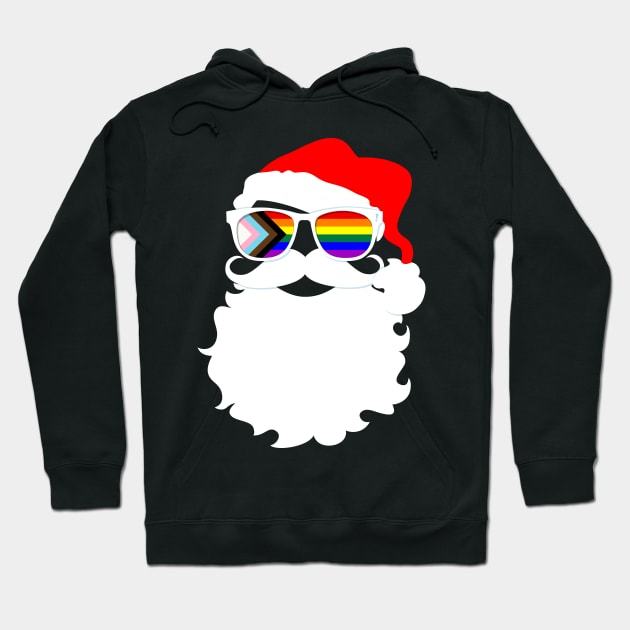 Santa Claus LGBTQ Progress Pride Flag Sunglasses Hoodie by wheedesign